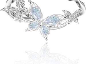 Fashionable personalized butterfly ring clear light blue opening adjustable ring Ladies' temperament accessories exquisite butterfly accessories M3241