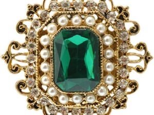 Antique Rhinestone Brooch Pin for Women Girls Gold Tone Vintage Baroque Rectangle Crystal Shell Pearl Boho Victorian Style Brooches Lapel Pins Elegant Wedding Christmas Festival Ornament Jewelry Gift