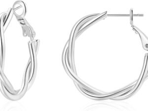 Hoop Earrings for Women, 14K Gold Sterling Silver Chunky Twisted Hoops Earring Hypoallergenic Ear Jewelry