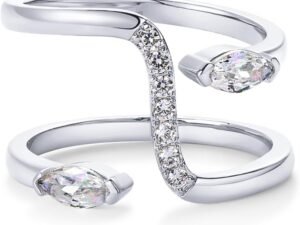 14K Gold Plated Cubic Zirconia Bypass Open Band Stackable Ring for Women | CZ Statement Eternity Rings