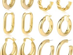 6 Pairs Chunky Gold Hoop Earrings Set for Women 14K Gold Plated Hypoallergenic Thick Open  Hoop Set Jewelry for Christmas Gifts