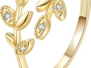 Gold Rings for Women Non Tarnish, 18K Gold Plated Trendy Stackable Gold Rings, Adjustable Open Statement Rings with Cubic Zirconia