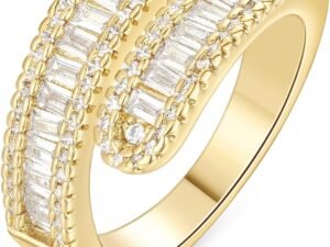 Gold Rings for Women, 14K Gold Plated Adjustable Statement Irregular Geometric Diamond Twisted Open Stackable Band Chunky Finger Rings Dainty Cubic Zirconia Jewelry Gifts