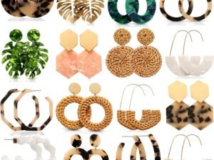 16 Pairs Trendy Acrylic Rattan Earrings for Women-Fashion Statement Earrings Boho Drop Dangle Christmas Earrings for Women Jewelry Set