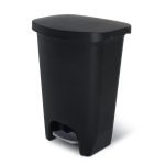 13 Gallon Trash Can | Plastic Kitchen Waste Bin with Odor Protection of Lid | Hands Free with Step On Foot Pedal and Garbage Bag Rings, Black