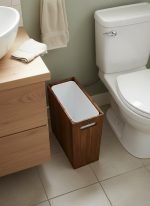 3 Gallon Wooden Trash Can with Liner,Small Solid Wood Bathroom Trash Can,Narrow Garbage Can,Decorative Waste Basket for Bathroom,Bedroom,Office - Image 2