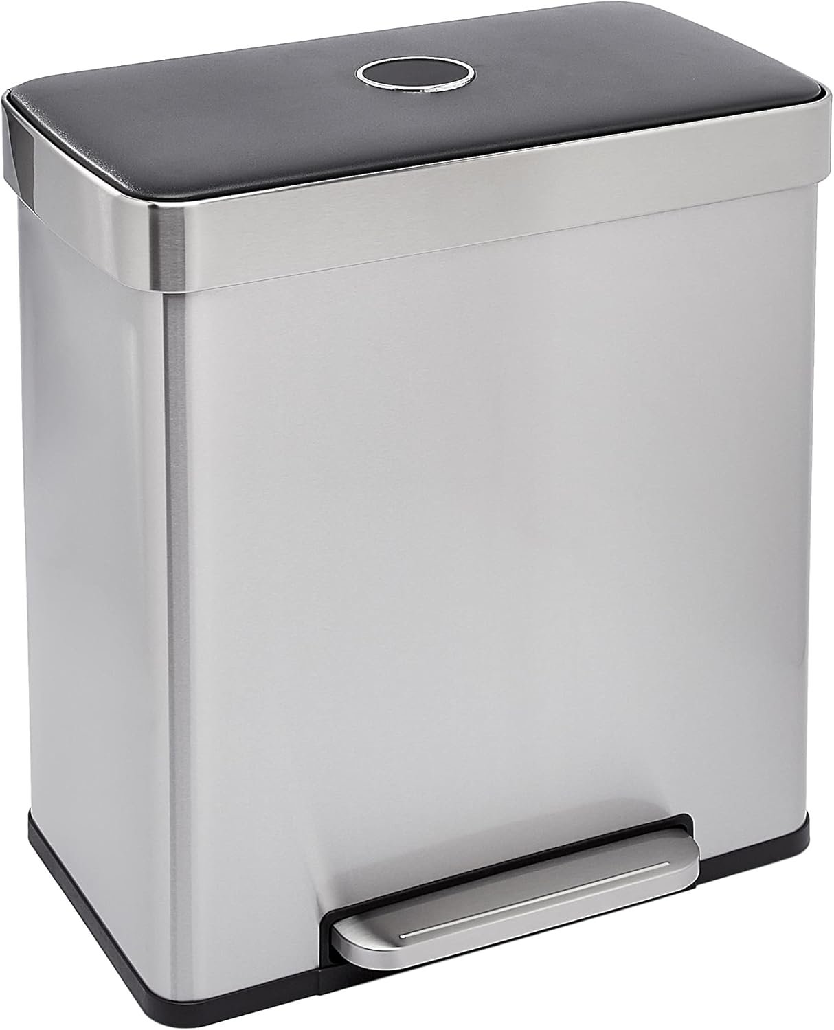 617BwLA-7bL._AC_SL1500_.jpg Dual Compartment Recycling Trash Can with Soft-Close Lid, Fingerprint Resistant, Removable Liner Buckets, 60 Liters, Rectangular, Grey, Silver - Image 1