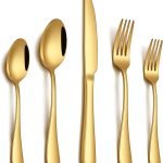 20 Piece Gold Silverware Set, Stainless Steel Flatware Set for 4 Food Grade Cutlery Utensil Set Include Knife Fork Spoon Mirror Polished Dishwasher Safe