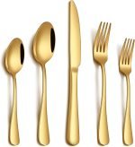 20 Piece Gold Silverware Set, Stainless Steel Flatware Set for 4 Food Grade Cutlery Utensil Set Include Knife Fork Spoon Mirror Polished Dishwasher Safe