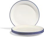 11" Dinner Plates - Set of 4 - White With Navy Blue Rim - Porcelain - Crafted in England