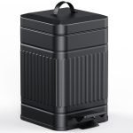 Small Trash Can with Lid-5L/1.3 Gal,Stainless Steel Outdoor Dog Poop Garbage Can-Farmhouse Retro Metal Waste Bin w/Step Pedal for Bathroom Bedroom Office-Soft Close-Black