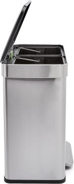 Dual Compartment Recycling Trash Can with Soft-Close Lid, Fingerprint Resistant, Removable Liner Buckets, 60 Liters, Rectangular, Grey, Silver - Image 2
