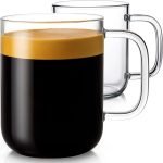 Glass Mugs 20 oz Set of 2, Extra Large Clear Glass Cup with Handle for Hot/Cold Coffee Tea Beverage, Drinking Glasses