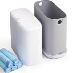 3 Gallon Slim Small Bathroom Trash Can with Lid, White Dog Proof Garbage Can with Air-Press Bag Expander & Removable Bucket, Narrow Bathroom Waste Basket for Bedroom, Office, Dorm