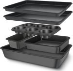 Baking Pans Set, Nonstick Bakeware Sets, Oven Pans for Cooking,  6 Pieces Baking Sheets Set Including Cookie Sheet, Deep Roaster Pan, Square Pan, Loaf Pan, Muffin Pan, Carbon Steel Baking Set