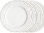 Dinner Plates Set of 4, 10.5 inch White Ceramic Plates, Embossed Salad Plates, Serving Plates for Steak Appetizer, Reusable Kitchen Dining Plates for Restaurant, Dishwasher Microwave Safe