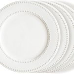 Dinner Plates Set of 4, 10.5 inch White Ceramic Plates, Embossed Salad Plates, Serving Plates for Steak Appetizer, Reusable Kitchen Dining Plates for Restaurant, Dishwasher Microwave Safe