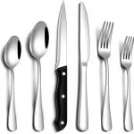 24 Pcs Silverware Set with Steak Knives Food-Grade Stainless Steel Flatware Set for 4 Mirror Cutlery Include Forks Spoons and Knives Set Dishwasher Safe Utensil Sets for Home Restaurant