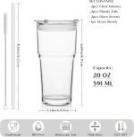 20oz Clear Glass Cup with Lid and Glass Straw, Set of 2 Thickened Glass Coffee Tumblers, Drinking Glasses with Straw for Smoothie, Tea, Milk, Whiskey, Water and More – Elegant & Durable - Image 2