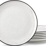 Ceramic White Dinner Plates Set of 6, 10.5 Inch Plates for Kitchen, Microwave Oven and Dishwasher Safe, Modern Dishes Set for Pasta,Steak, Dessert, Salad