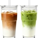 20oz Clear Glass Cup with Lid and Glass Straw, Set of 2 Thickened Glass Coffee Tumblers, Drinking Glasses with Straw for Smoothie, Tea, Milk, Whiskey, Water and More – Elegant & Durable