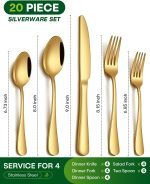 20 Piece Gold Silverware Set, Stainless Steel Flatware Set for 4 Food Grade Cutlery Utensil Set Include Knife Fork Spoon Mirror Polished Dishwasher Safe - Image 2