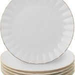 Porcelain Dinner Plates with Gold Trim,10.5 inch, Set of 6, White Dinner Plates Bulk, White Plate Set