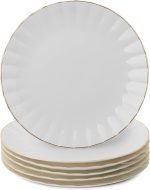 Porcelain Dinner Plates with Gold Trim,10.5 inch, Set of 6, White Dinner Plates Bulk, White Plate Set