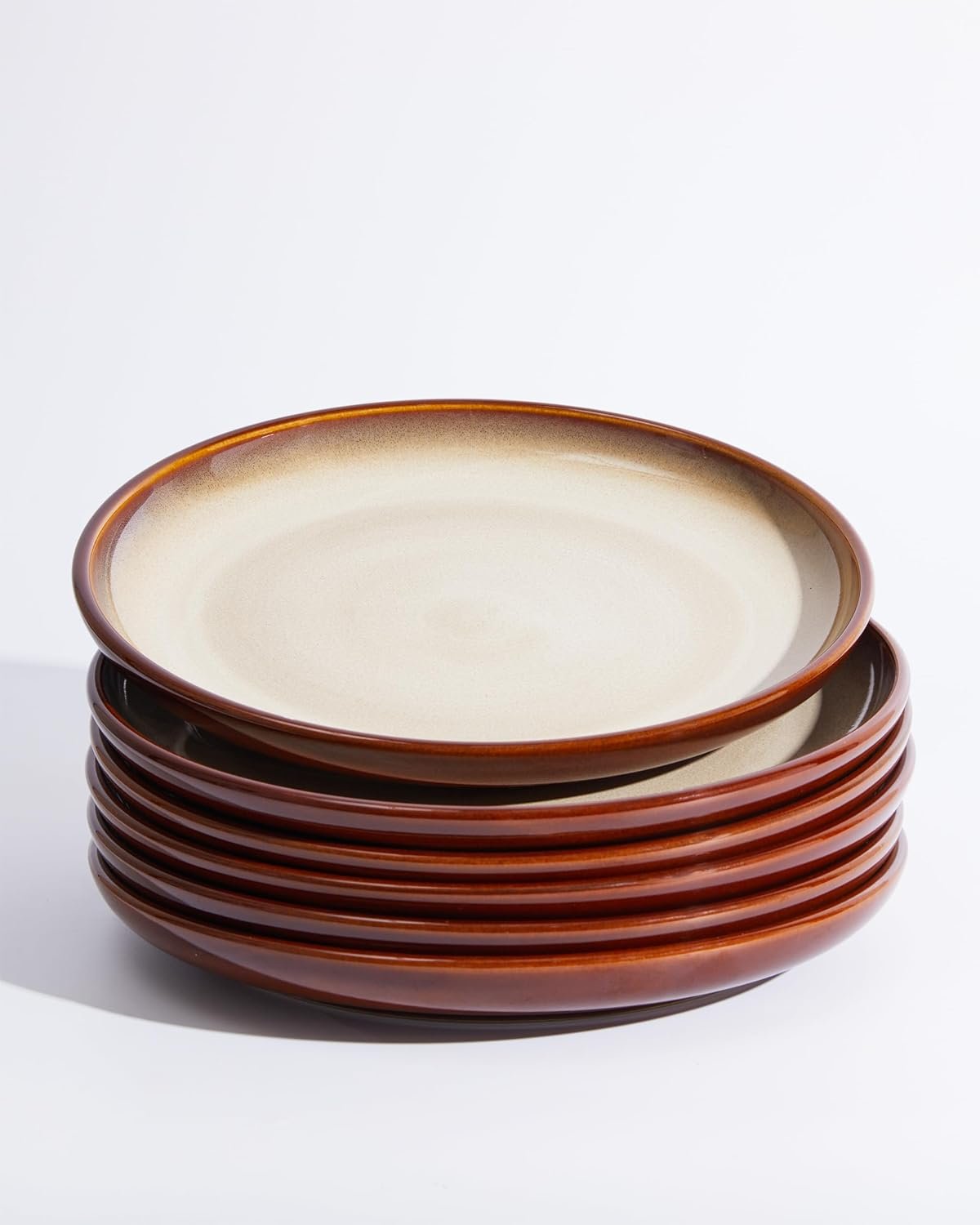 716JOgr9loL._AC_SL1500_.jpg 10 Inch Dinner Plates Set of 6, Stoneware Round Salad Dessert Plates, Serving Plates, Microwave & Dishwasher Safe, Brown and Yellow - Image 1