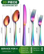 20 Piece Rainbow Silverware Set, Stainless Steel Flatware Set for 4 Colorful Cutlery Utensil Set Include Knife Fork Spoon Food Grade Mirror Polished Dishwasher Safe - Image 2