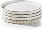 10.5” Ceramic Dinner Plates, Set of 4, Microwave & Dishwasher Safe, Salad Pasta Deep Plates with Embossments Set of 4