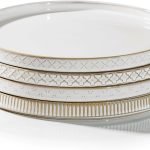 10.5” Ceramic Dinner Plates, Set of 4, Microwave & Dishwasher Safe, Salad Pasta Deep Plates with Embossments Set of 4