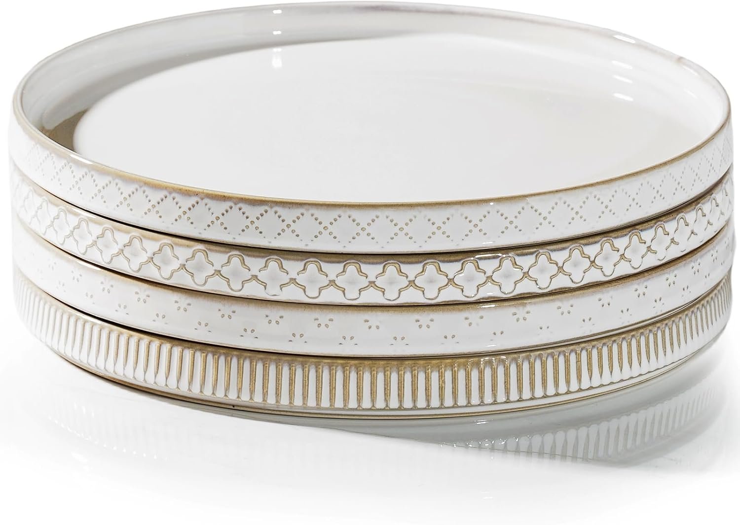 7182PEfPE0L._AC_SL1500_.jpg 10.5” Ceramic Dinner Plates, Set of 4, Microwave & Dishwasher Safe, Salad Pasta Deep Plates with Embossments Set of 4 - Image 1