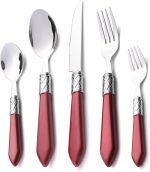 20-Piece Cutlery Set, Retro Rose Red Handle Stainless Steel (Knife, Fork, Spoon, Tea Fork, TeaSpoon) - 4 Person Set, Dishwasher Safe