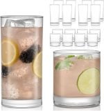 Tumbler and Rocks Glass Set, Elegant Drinkware Glasses Set, Dishwasher Safe Drinking Glasses Set of 16