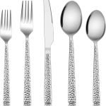 Hammered Silverware Set, 40-Piece Stainless Steel Square Flatware Set for 8, Metal Tableware Cutlery Set Includes Dinner Knives/Forks/Spoons, Modern Design & Mirror Polished - Dishwasher Safe