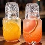 Bedside Water Carafe and Glass Set,  17 OZ Glasses Pitcher & 5 OZ Cup, Bedside Night Carafe Pitchers and Water Glass Tumbler Set,  Glass Water Pitcher with Cup Set for Bedroom