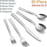 Hammered Silverware Set, 40-Piece Stainless Steel Square Flatware Set for 8, Metal Tableware Cutlery Set Includes Dinner Knives/Forks/Spoons, Modern Design & Mirror Polished - Dishwasher Safe - Image 2