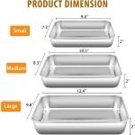Baking Pans Set of 3, Stainless Steel Sheet Cake Pan for Oven - 12.5/10.5/9.4Inch, Rectangle Bakeware Set for Cake Lasagna Brownie Casserole Cookie, Non-toxic & Healthy, Dishwasher Safe - Image 2