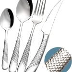 16-Piece ​Modern Hammered Cutlery Set with Ultra Sharp 2-in-1 Serrated Knife, 18/10 Stainless Steel Silverware Flatware Set Service for 4, Tableware Utensil, Forks Spoons Knives Set