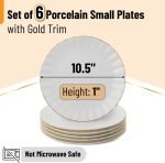 Porcelain Dinner Plates with Gold Trim,10.5 inch, Set of 6, White Dinner Plates Bulk, White Plate Set - Image 2