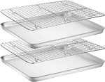 Baking Sheet with Rack Set [2 Pans + 2 Racks],  Stainless Steel Cookie Sheet Baking Pan Tray with Cooling Rack, Size 18 x 13 x 1 Inch, Non Toxic & Heavy Duty & Easy Clean