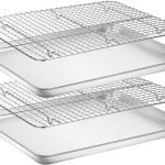 Baking Sheet with Rack Set [2 Pans + 2 Racks],  Stainless Steel Cookie Sheet Baking Pan Tray with Cooling Rack, Size 18 x 13 x 1 Inch, Non Toxic & Heavy Duty & Easy Clean