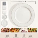 Dinner Plates Set of 4, 10.5 inch White Ceramic Plates, Embossed Salad Plates, Serving Plates for Steak Appetizer, Reusable Kitchen Dining Plates for Restaurant, Dishwasher Microwave Safe - Image 2
