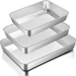 Baking Pans Set of 3, Stainless Steel Sheet Cake Pan for Oven - 12.5/10.5/9.4Inch, Rectangle Bakeware Set for Cake Lasagna Brownie Casserole Cookie, Non-toxic & Healthy, Dishwasher Safe