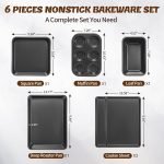 Baking Pans Set, Nonstick Bakeware Sets, Oven Pans for Cooking,  6 Pieces Baking Sheets Set Including Cookie Sheet, Deep Roaster Pan, Square Pan, Loaf Pan, Muffin Pan, Carbon Steel Baking Set - Image 2