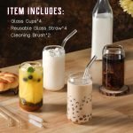 Drinking Glasses with Glass Straw 4pcs Set - 16oz Highball Glass Cups, Beer Glasses, Iced Coffee Glasses, Cute Tumbler Cup, Ideal for Whiskey, Soda, Tea, Water, Gift, 2 Brushes - Image 2