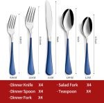 Colorful Silverware Set 20 Piece 18/0 Stainless Steel Flatware Sapphire Blue Handle Cutlery Set Service for 4 Fork Knife Spoon Set Mirror Finish Dishwasher Safe - Image 2