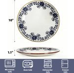 4 Pack Ceramic Dinner Plates, 10" Round Appetizer Plates, Blue Floral Dessert Serving Dishes, Vintage Salad Plate, Scratch Resistant Dinnerware for Kitchen, Microwave Dishwasher Oven Safe - Image 2