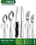 24 Pcs Silverware Set with Steak Knives Food-Grade Stainless Steel Flatware Set for 4 Mirror Cutlery Include Forks Spoons and Knives Set Dishwasher Safe Utensil Sets for Home Restaurant - Image 2